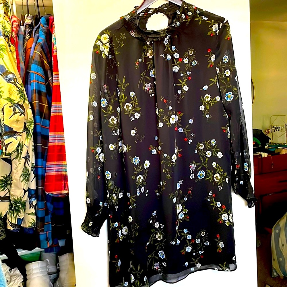 H&M Long Sleeve Black Floral High Neck Dress